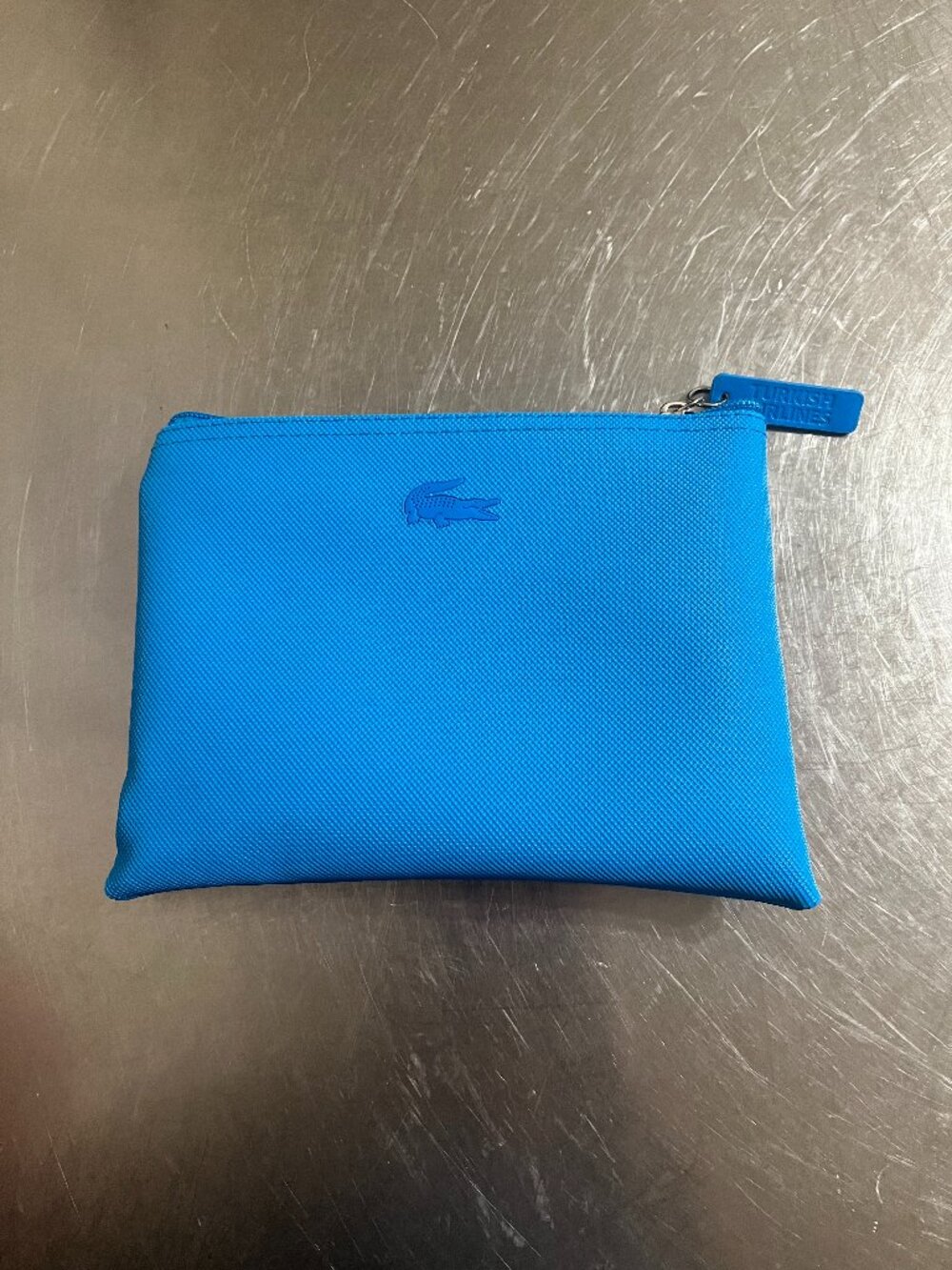 LACOSTE Bright Blue Travel Zip Pouch Turkish Airlines NWOT